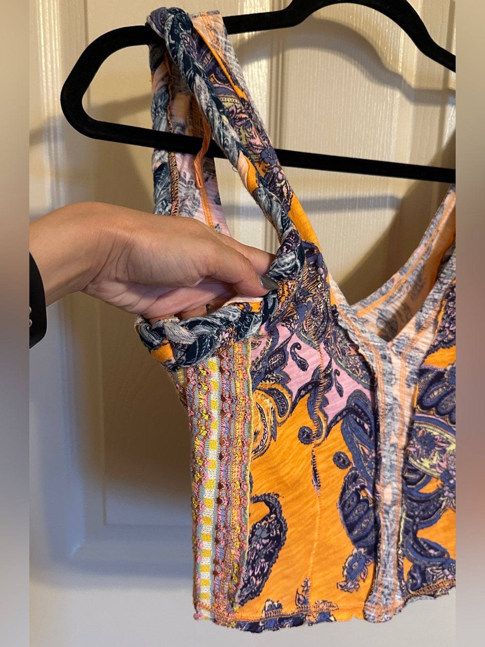 Free People Izabella Paisley V-Neck Crop Top, Orange & Purple w MultiColor, Sz S - Picture 5 of 11